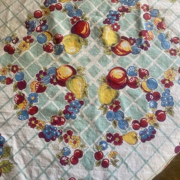 Vintage 1950’s FRUIT/FLORAL Tablecloth for Use or REPURPOSE!