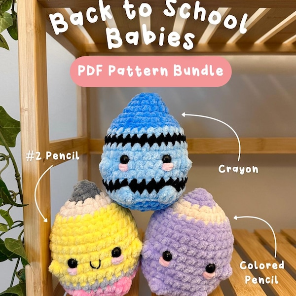 BUNDLE Crayon and Pencil Crochet Pattern | Amigurumi Back to School Plushie Patterns
