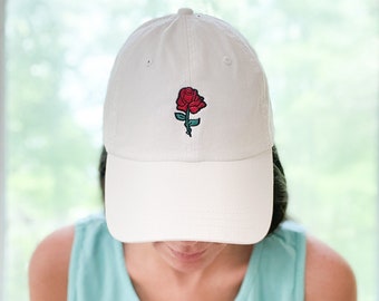 Rose hat, Logo Hats, Leather Strap, Monogrammed logo hat, Rose, Flower