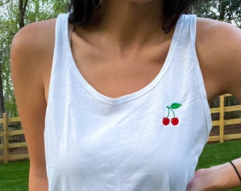 Cherry Tank Top, 90s esthetic, Embroidered Cherry Tank