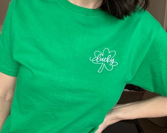 St. Patricks Day Lucky Shirt, Embroidered Shirt, Green St. Patricks Day Shirt, Lucky Shirt, Long sleeve or short sleeve