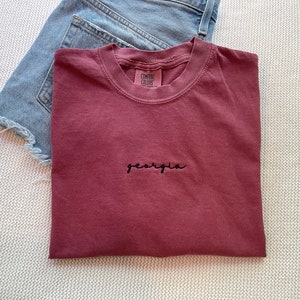 Custom Text Tee, Minimalistic Embroidered Comfort Colors T-shirt, Custom Text Shirt