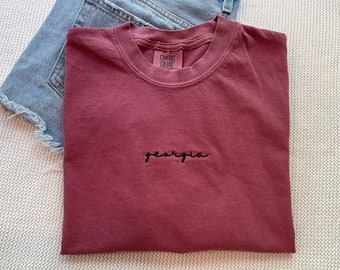 Custom Text Tee, Minimalistic Embroidered Comfort Colors T-shirt, Custom Text Shirt