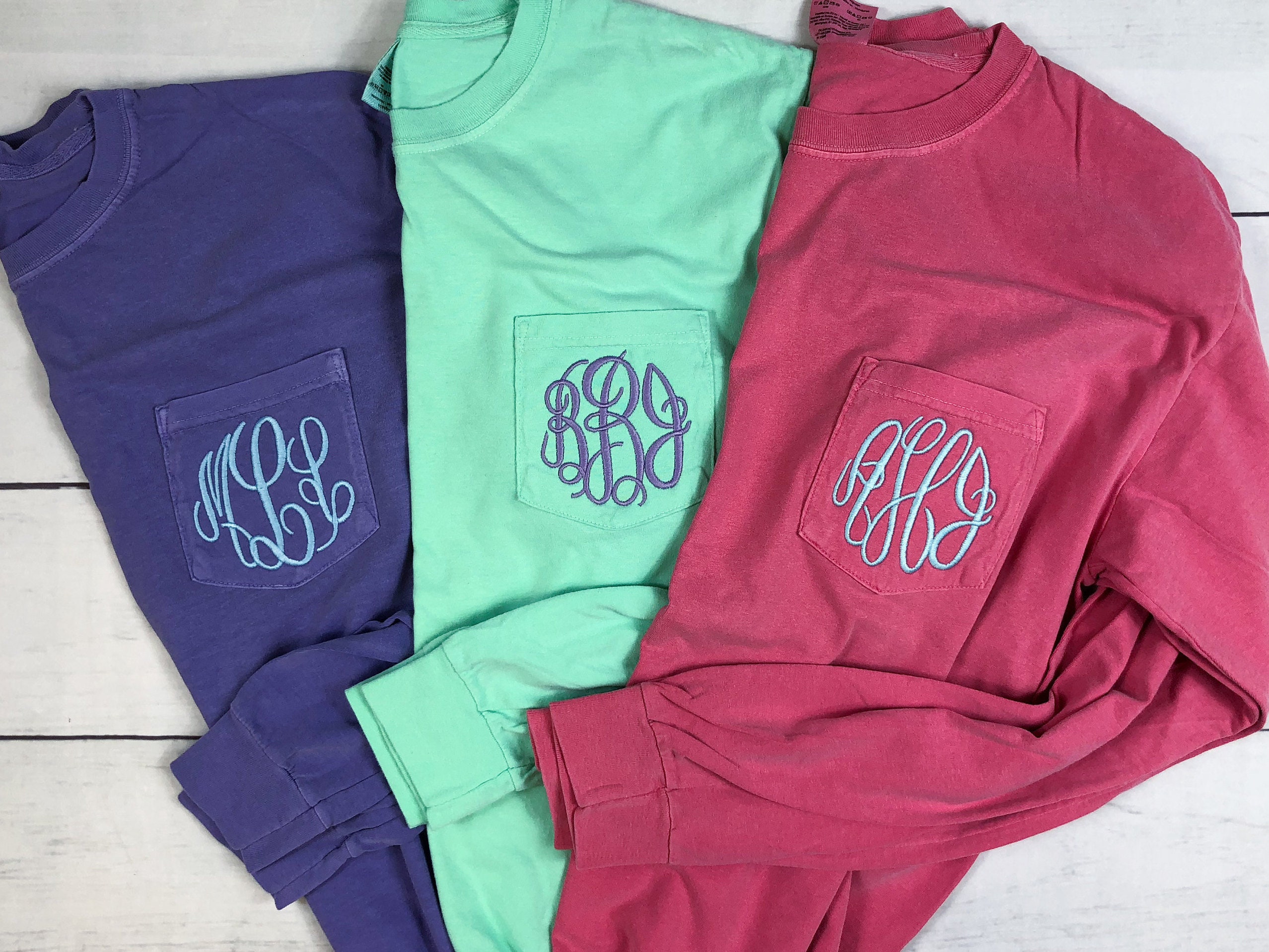 LONG Sleeve Monogrammed Pocket Tee, Comfort Colors, monogram pocket t…