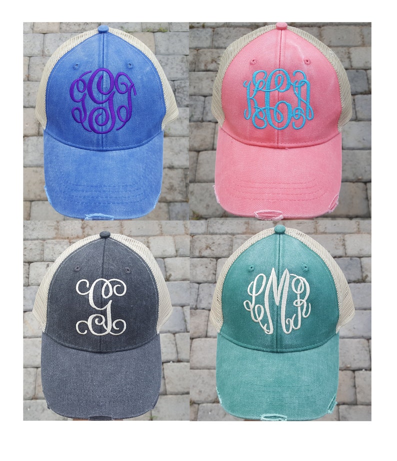 Monogrammed Trucker hat, Monogrammed baseball cap, Distressed Trucker Cap, Womens Hat, Monogram Trucker cap, Trucker hat, Gifts for women image 7