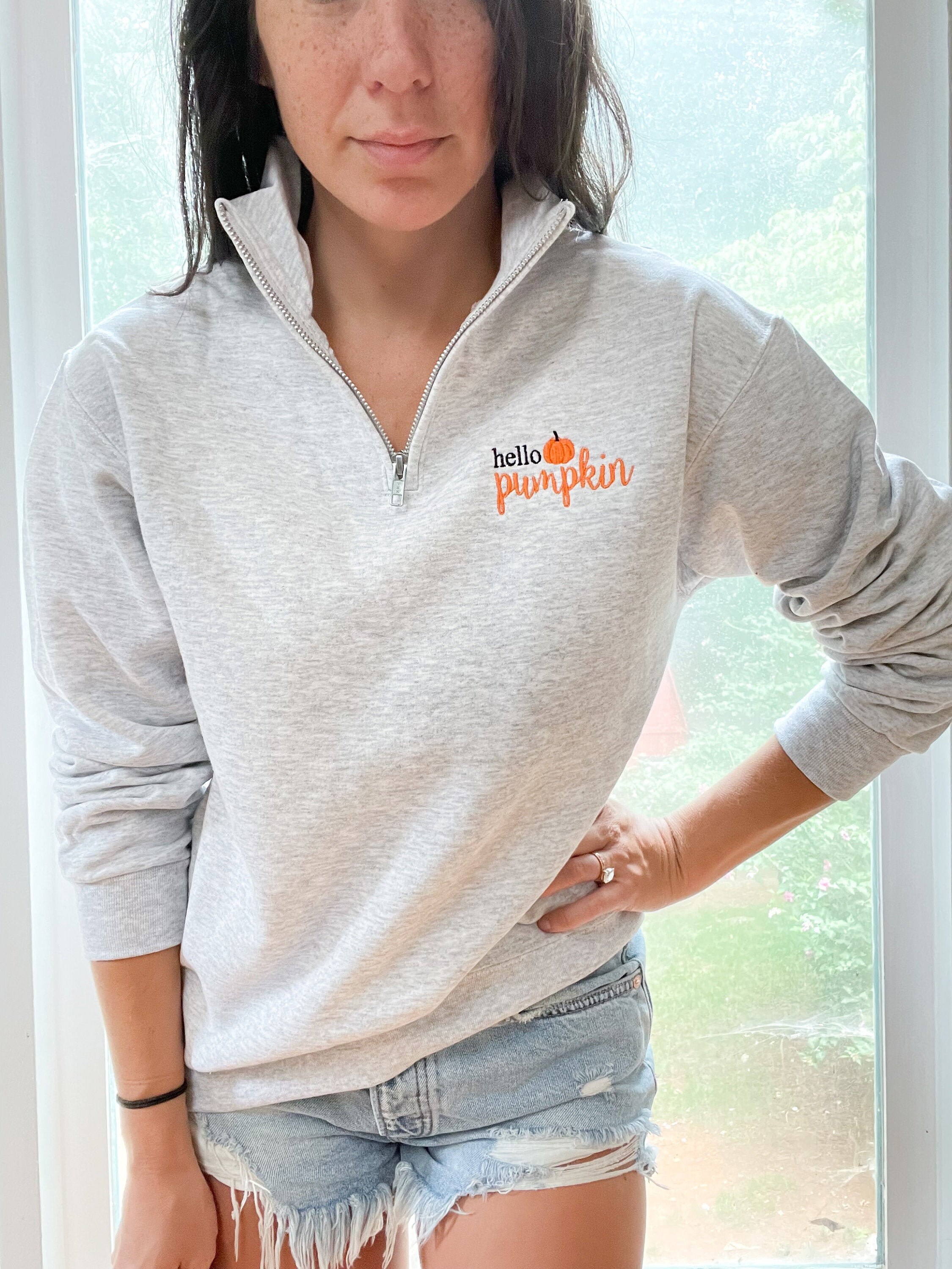 Hello Pumpkin Quarter Zip Sweatshirt, Quarter Zip Jacket, Fall Y'…