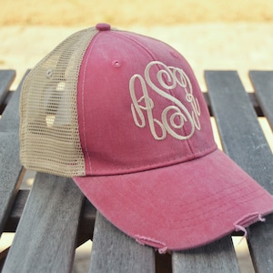 Monogrammed Trucker hat, Monogrammed baseball cap, Distressed Trucker Cap, Womens Hat, Monogram Trucker cap, Trucker hat, Gifts for women