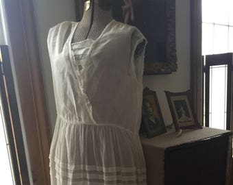 Vintage Edwardian 1910s white cotton dress