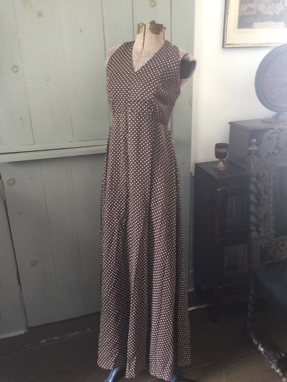 Vintage 1930s 1940s brown polka dot evening gown