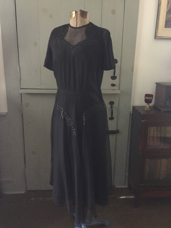 Vintage 1930's black beaded dress