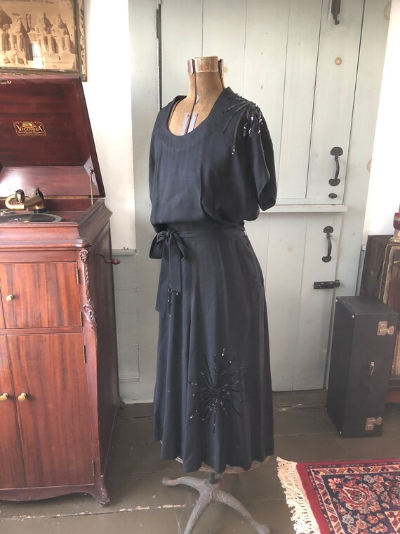 Vintage 1940's black sequin crepe dress