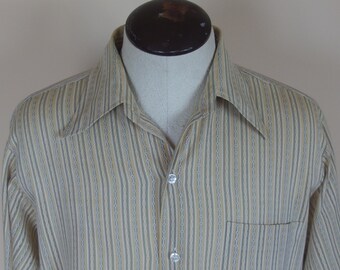Mens 1970s Long Sleeve Cotton Blend Summer Shirt