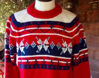 1970s Vintage Crew Neck Ski Sweater Pullover