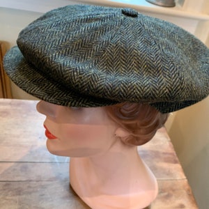 Doria Italian Cap Olive Green Black Herringbone Newsboy Cap by Doria Italy ON RESERVE