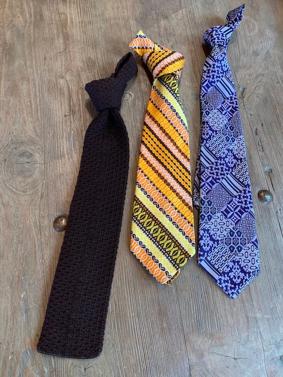 Bundle of 3 Early 1970s Wide Ties Mens Necktie