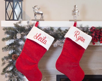 Personalized Traditional Family Christmas Stockings, Embroidered Names