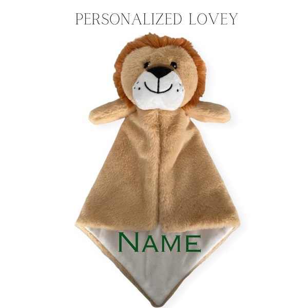 Personalized lovey blanket, baby lovey, animal blanket, personalized lovey, security blanket, Lion, new baby gift, lion lovey, birth stats