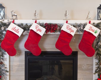 Personalized Christmas Stockings - Red Stockings - Name Stockings - Embroidered Stockings - Traditional Stockings