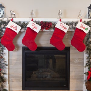 Personalized Christmas Stockings - Red Stockings - Name Stockings - Embroidered Stockings - Traditional Stockings