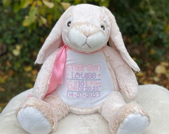 Personalized Stuffed Animal, Personalized Bunny, Birth Stats, Embroidered, Birth Announcement, Embroidered Animal, New Baby Gift