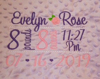 Birth Detail Baby Blanket | Name Baby Blanket | Personalized Name Blanket | Personalized Birth Detail | Customized Birth Detail