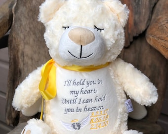 Personalized Embroidered Angel Teddy Bear Keepsake - Monogram, Birth Stats, Name, Custom Message