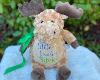 Personalized Stuffed Animal, Personalized Moose, Birth Announcement, Embroidered Animal, Birth Stats Animal, Embroidered Stuffed Animal