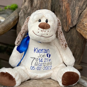 Personalized Puppy, Personalized Stuffed Animal, Embroidered, Dog Stuffed animal, Monogram, Birth Stats, Name, Custom Message, New Baby Gift
