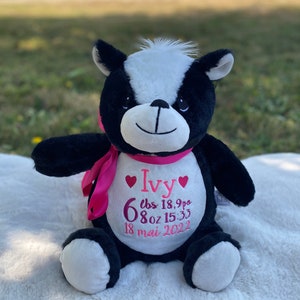 Personalized Stuffed Animal, Personalized Skunk, Birth Announcement, Embroidered Animal, Birth Stats Animal, Embroidered Stuffed Animal