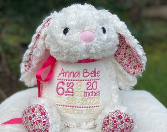 Personalized Stuffed Animal, Personalized Bunny, Embroidered, Pink, Floral, Bunny, Personalized Gift, New Baby Gift, Personalized