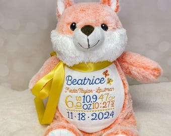 Personalized stuffed animal, embroidered, birth announcement animal, baby stat gift, new baby gift, personalized, baby birth gift