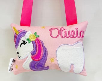 Unicorn Tooth Fairy Pillow, Personalized, Embroidered