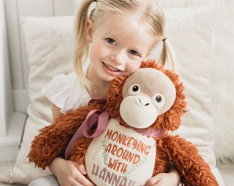 Personalized Stuffed Animal, Personalized Monkey, Birth Stat Animal, Embroidered Stuffed Animal, Birth Announcement, Embroidered Animal