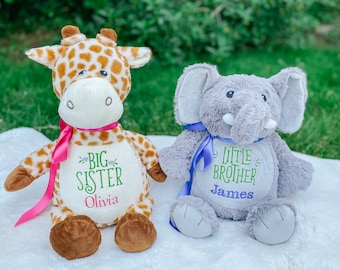 Personalized stuffed animal, embroidered, big brother, little brother, big sister, gift for little sister, gift for sibling, personalized