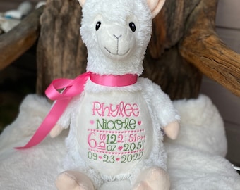 Personalized Stuffed Animal, Personalized Llama, New Baby Gift, Embroidered Stuffed Animal, Birth Announcement, Embroidered Animal