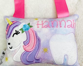Unicorn Tooth Fairy Pillow, Tooth Fairy Pillow,  Unicorn, Personalized, Embroidered,