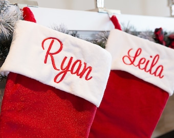 Personalized Christmas Stockings - Red Stockings - Name Stockings - Embroidered Stockings - Traditional Stockings