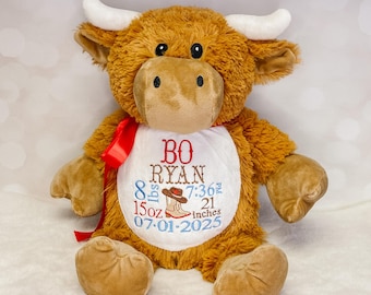 Personalized Embroidered Stuffed Animal, Birth Stat Keepsake Baby Gift