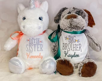 Personalized Stuffed Animal, Embroidered Keepsake Gift, Sibling Gifts, Two Personalized Stuffed Animals