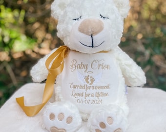 Personalized Angel Bear, Embroidered Baby Keepsake, Loss Gift