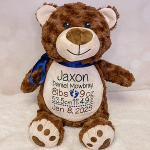 Personalized Stuffed Animal, Personalized Bear, Birth Stat Animal, Embroidered Stuffed Animal, Birth Announcement, New Baby Gift
