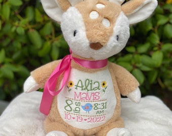 Personalized Stuffed Animal, Personalized Deer, Birth Stat Animal, Embroidered Stuffed Animal, Birth Announcement, Embroidered Animal