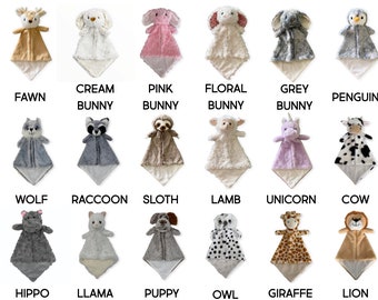 Personalized animal lovey blanket,  Baby shower gift,  Blankie,  Boy gift, Girl gift,  Blanket embroidered with name, Custom, Monogram