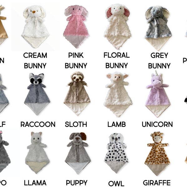 Personalized animal lovey blanket,  Baby shower gift,  Blankie,  Boy gift, Girl gift,  Blanket embroidered with name, Custom, Monogram