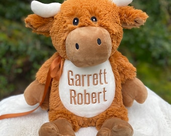 Personalized Stuffed Animal, Personalized, Highland Cow Stuffed Animal, Embroidered Stuffed Animal, Birth Announcement, New Baby gift