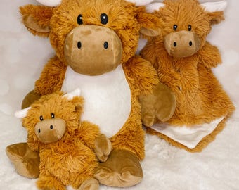 Personalized Highland Cow Stuffed Animal Gift Set for New Baby