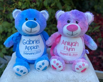 Personalized Embroidered Teddy Bear, Birth Stat Stuffed Animal, New Baby Keepsake