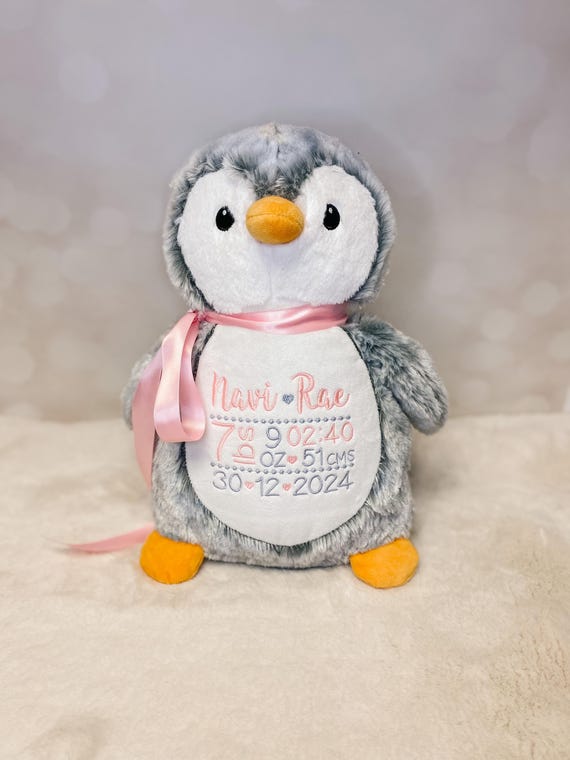 Personalized Stuffed Animal, Personalized Penguin, Birth