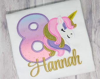 Glitter Unicorn Birthday Shirt - Pastel Rainbow Girl's Shirt - Girls' First Birthday Shirt