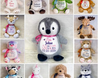 Personalized stuffed animal, embroidered, birth announcement animal, baby stat gift, new baby gift, personalized gift